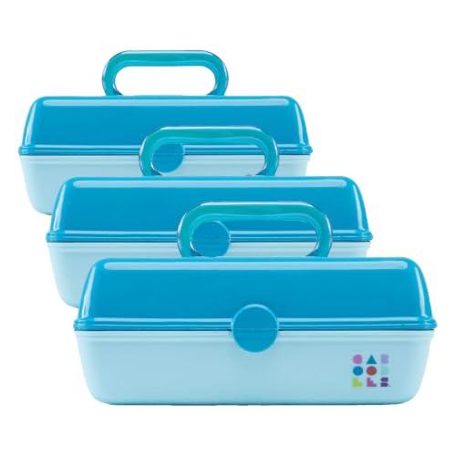 Image of Caboodles Pretty In Petite - Forever Fun Makeup Organizer Compact Carrying Cosmetic Case, Turquoise Over Sky, 1 count, 8.82 x 5.88 x 3.66 inches (Pack of 3)