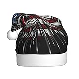 CADREWY Gorro de Papá Noel con estampado de fuegos artificiales con bandera americana para adultos, unisex con decoración de fiestas de Navidad
