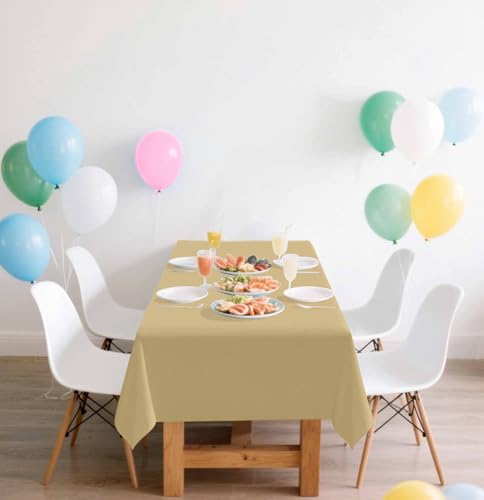 Image of SietDESEO 2 Pack Gold Plastic Tablecloth Rectangle 54 x 108 Premium Disposable Table Cloth Plastic Table Cover for Wedding Baby Shower Birthday Party Christmas Disposable Tablecloth