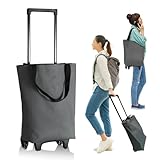 RMY.H キャスター付きエコバッグ 折り畳み キャスター付きバッグ 買い物 キャリー ショッピングキャリー キャリーバー付き 買い物カート 折りたたみ 軽量 (グレー)