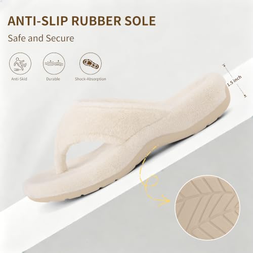 Image of BCSTUDIO Women's Orthopedic Flip Flop Fuzzy Slippers with Arch Support | Plantar Fasciitis Spa Thong Orthotic Slippers for Women, Open Toe, Non-slip Sole, Machine Washable, Indoor Outdoor