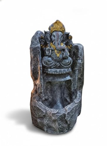 Image of Pahad Big Fiber Ganesh Ji 2.3feet Water Fountain Showpiece Idol for Home Living Room Temple Decor with Led Lights Table Top Decoration Gifting Item, Color -Black