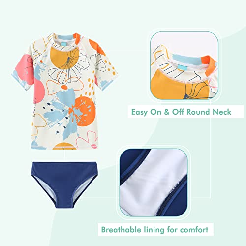 Image of Girls 3 Piece Rash Guard Swimsuits Set for Girls Short Sleeve Bathing Suits Hawaiian Swim Set 3-16 Years