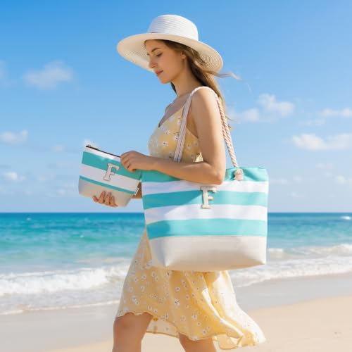 Image of Vavabox Initial Beach Tote Bag for Women, Water-resistant Gifts for Women