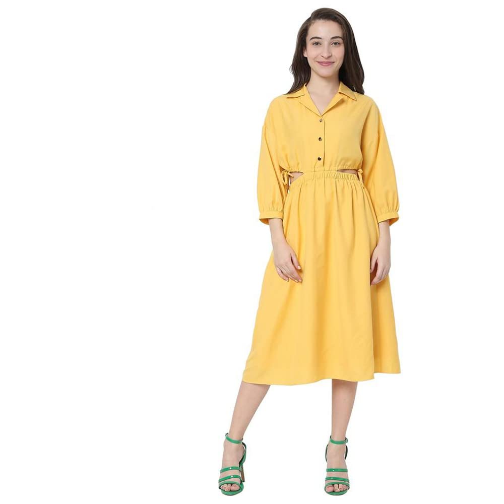 VERO MODAYellow Waist Cut-Out A-Line Dress