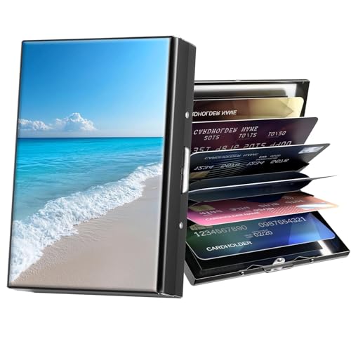 ACWDMKH Carteira de metal, porta-cartão de crédito para mulheres e homens, porta-cartões com bloqueio de RFID, mini carteira fina de alumínio, capa rígida com porta-cartões de visita,, Praia marítima