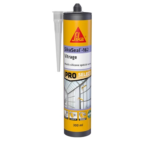 SIKA - Mastic silicone spécial verre - SikaSeal-162 Vitrage transparent - Étanchéité des vitrages, verrières, serres - Intérieur et extérieur - 300 ml