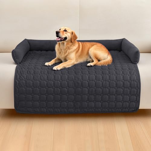 OKYUK Premium Hundebett - Sofaschutz für Haustiere, handgefertigtes und waschbares Hundekissen, Flauschige Hundematte für alle Größen (Kord Kunkelgrau, 75 x 75CM)