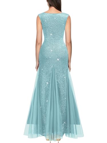 Image of Miusol Women's Elegant V Neck Sleeveless Sequin Lace Evening Party Dress