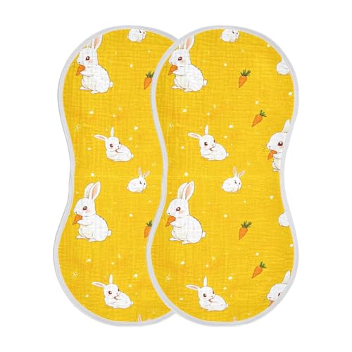 xigua Cute White Rabbits Baby Burp Cloths for Newborn Boys and Girls 2 Pack, Soft & Absorbent Cotton Baby Burp Cloth, Baby Washcloths, Newborn Towel, Burp Rags2