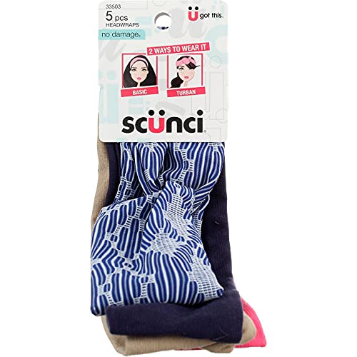 Scunci 5-Pack Basic Headwraps- Blue, Brite Green, Gray, Black, And White #TOP3