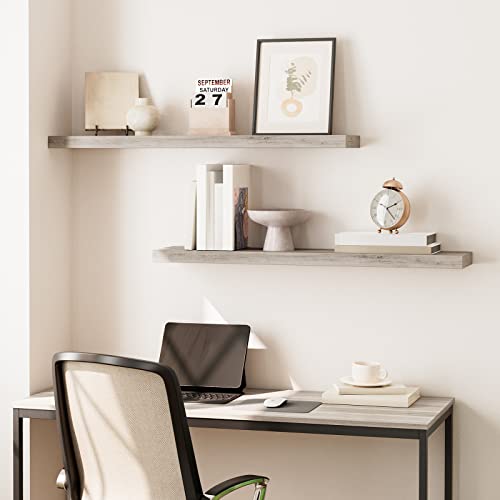 Image of HOOBRO Floating Shelves for Wall, Wall Mounted Shelf Set of 2, 39.4 inch Hanging Shelf with Invisible Brackets, for Wall Decor Storage in Bathroom Bedroom Kitchen Living Room Office, Greige BG100BJP201