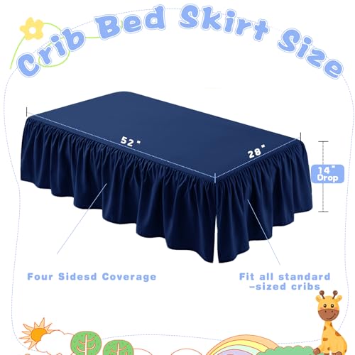 Image of SiinvdaBZX Navy Blue Crib Skirt Dust Ruffle, Microfiber Crib Bed Skirt | 52 inchx28 inch with 14 inch Drop, Durable Full Coverage Toddler Bedskirt Fit for Baby Boys Girls Nursery Standard Crib
