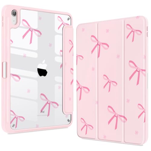 Teryeefi for iPad (A16) 11th Generation Case 11 Inch 2025 Release for iPad 10th Generation 10.9 Inch 2022 Protective Shell with Pencil Holder Soft TPU+Crystal Hard Back Cover Pink Bow