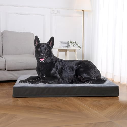 Image of Amazon Basics Dog Bed with Cooling Gel Memory Foam, Machine Washable Removable Cover, Anti-Slip Bottom, Pressure-Relief Support for Dogs up to 90lbs, Extra Large (41 inch x 29 inch), Grey