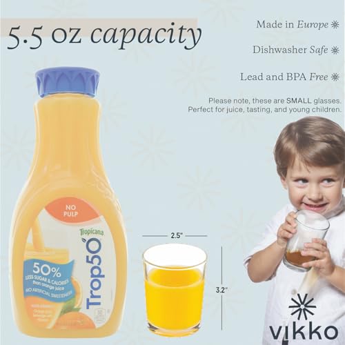 Vikko 5 Ounce Small Juice Glasses, Heavy Base Glassware, Cups for Drinking Orange Juice, Water, Kids Glass Drinking Glasses for Tasting, Set of 12 Clear Glass Tumblers