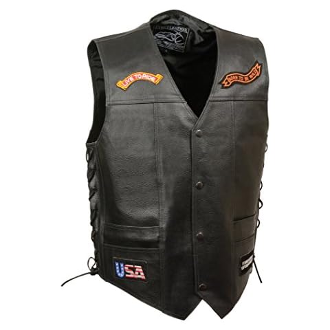Event Leather Men's 9 Patches Vest (Black, Medium) Cover