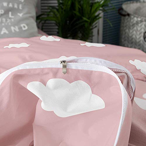 Bulutu BT22083-KTF Cloud Print Kids Duvet Cover Twin Pink White Microfiber For Girls,Stylish Super Soft Premium Cute Modern Reversible Pink Teen Bedding Sets Twin Comforter Cover thumb #5