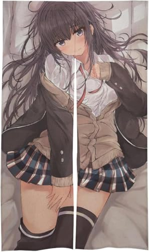 のれん 白麻布 間仕切り 萌え アニメ柄 俺ガイル 雪ノ下雪乃 JK 麻風 暖簾 ロング 【背景布 空間装飾】 玄関カーテン 部屋アレンジ タペストリー 目隠し 遮熱 遮光 玄関 インテリア おしゃれ 寮やアパートの飾り 86x143cm(のれんのみ)
