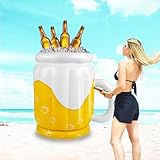 Inflatable Beer Mug Beverage Cooler Ice Bucket for Oktoberfest Large Floating Drinks Cooling Bin Gathering Backyard barbecues Summer Pool Parties Decorations (Yellow, 1 pcs)