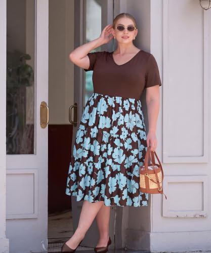 Image of CARCOS Plus Size Dresses for Women Summer Short Sleeve V Neck Patchwork Dresseses XL-5XL