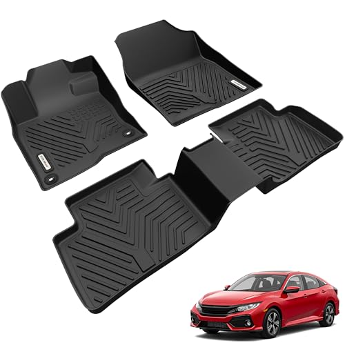 YITAMOTOR Floor Mats Fit for 2016-2021 Honda Civic Coupe/Sedan/Type R, 2017-2021 Honda Civic Hatchback, Custom Fit Civic Floor Liners, 1st & 2nd Row 2016-2021 Civic 1st & 2nd Row