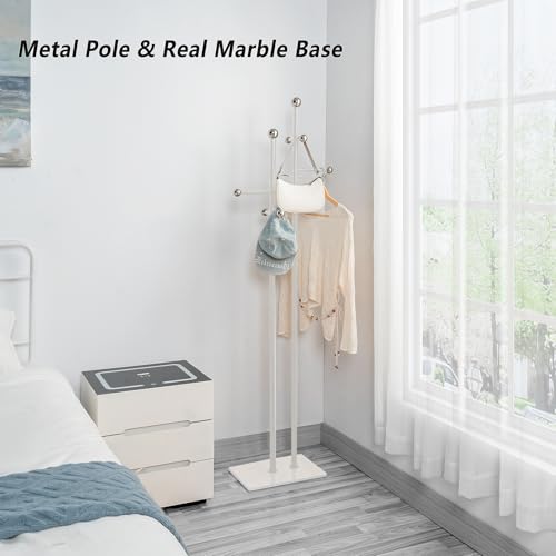 JIAYUEJU Free Standing Coat Rack with Marble Base & 8 Steel Hooks Clothes Rack for Entryway Bedroom Living Room Hotel 14.96 x 10.24 x 68.9 Inches (White) by JIAYUEJU - Image 5