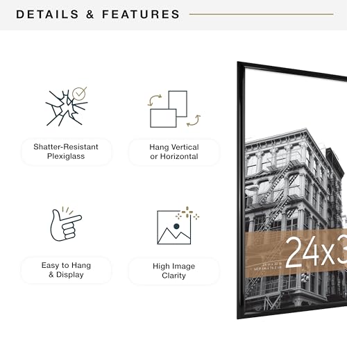 MCS Trendsetter 24x30 Poster Frame Black High-Gloss, Vertical & Horizontal Wall Hanging Large Picture Frame for Photos, Posters & Art Prints (2-Pack)