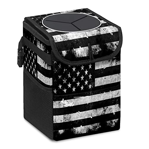 Car Trash Can Black White Grunge American Flag Bag