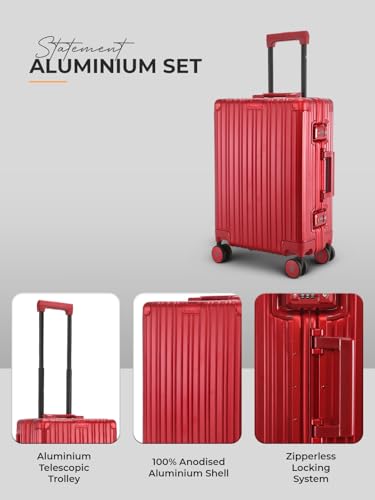 Image of EUME 100% Aluminium Cabin Trolley Bag Small for Travelling 50cm | Durable High-End 8 Silentrun 360 Degree Spinner Wheels System | Premium Trolley Bag Small for Travel (Inferno Red)