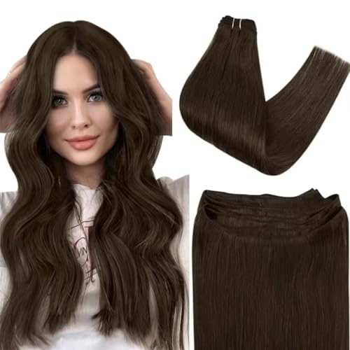 Easyouth Weft Hair Extensions Human Hair Brown Sew in Extensions Real Human Darkest Brown Weft Extension for Women 12 Inch 70g
