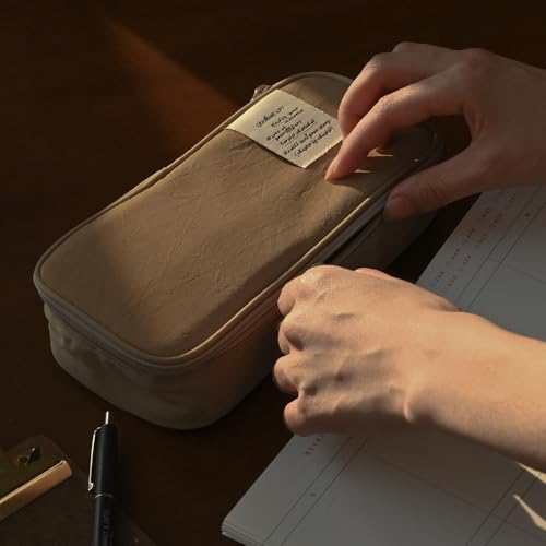 Image of Monolike Archive 247 Standard E1 Pen Case, Beige - Pencil Pouch, Portable Pencil Bag, Pencil Case, Office Pouch case