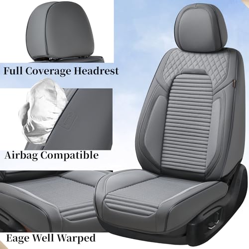 Image of Coverado Car Seat Covers Full Set, Leather Seat Covers for Cars, Automotive Seat Cover Car Accessories Universal Fit for Most Cars SUV Trucks(Gray)