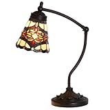 Bieye L30870 Lampada da tavolo in vetro colorato in stile Tiffany con base a braccio girevole per la lettura e la decorazione della casa (rosso barocco)