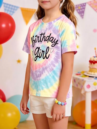 Image of Girls' Birthday Girl Letter Print T-Shirt with Bracelet, Pink, Size 4-12Y, Short Sleeve