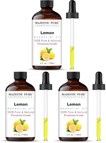 Image of Majestic Pure Essential Oil with Glass Dropper - 100% Pure and Natural - Essential Oils for Diffuser, Aromatherapy, Soap and Candle Making, Lemon Essential Oil, Lemon Oil, 4 Fl Oz (Pack of 3)