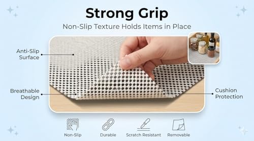 Image of Dribble Eva Shelf Liner Mat Mesh Pattern 45x125cm Roll, Non Slip Drawer & Cabinet Liner for Kitchen, Oilproof Washable Fridge Mat | Anti Skid Cupboard Wardrobe Multipurpose Mat (Cream)