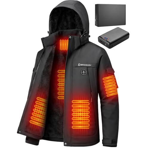 Brimekey Beheizte Jacke Herren mit Fleecefutter, Heizjacke Herren mit 20000mAh 7.4V Akku, 6 Heizzonen & 3 Temperaturstufen, Wasserdichte Winddichte Winterjacke, Heizjacke Herren f&uuml;r Skifahren, Camping