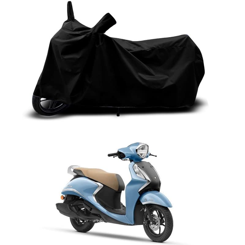 Image of 100% Scratchproof /UV-Rays /Heat Protection /Birds Dropping /Water Resistant /Dust Proof /Waterproof /Full Bike Scooty Two Wheeler Body Cover Compatible for Fascino 125 Hybrid All Varients[Black]