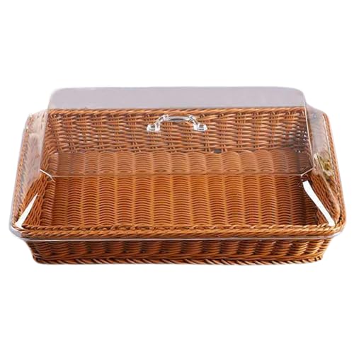 Cesta de mimbre de imitación rectangular tejida a mano con tapa para fruta y pan 2