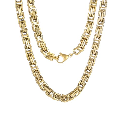 Chain Link Necklace for Men, 6mm Stainless Steel Byzantine Necklace Polished 24 Inches