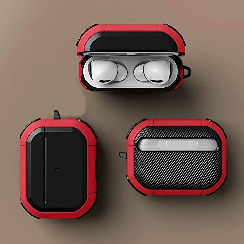 Image of PEFKO PSS121 AirPods Pro Soft Silicone Protective Case 3D Design Shockproof Case Cover with Anti-Lost Metal Keyring Compatible for Apple AirPods Pro (Black & RED [ Armour ])