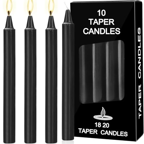 ALLAVA 10 Stück Glatte Stabkerzen Schwarz 100% Paraffin 6 Stunden Brenndauer für Kerzenrohling Kommunion Taufe Geburtstag Hochzeit Kerze zum Verzieren Höhe 19cm Ø18mm