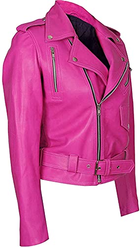 Women's Hot Pink Genuine Leather Motorcycle Jacket Brando Style Biker Leather Jacket3