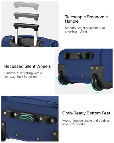Image of Hanke Underseat Carry On Luggage with Wheels, 17 Inch Rolling Bag, Blue