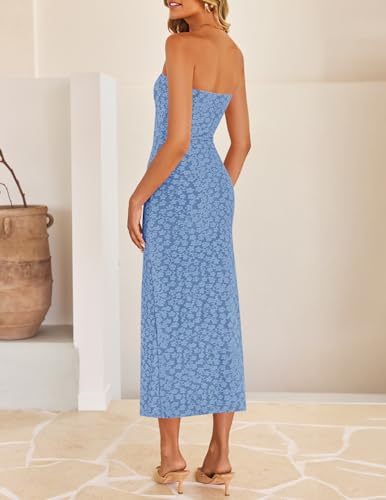 Image of ZESICA Women's 2026 Summer Floral Strapless Bodycon Midi Dress Off Shoulder Beach Formal Cocktail Wedding Guest Long Dresses