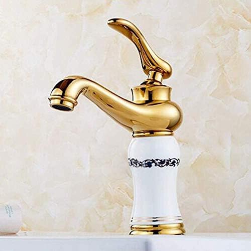 Robinet doré tout en cuivre pour vasque et bassin de froid et chaud au style européen