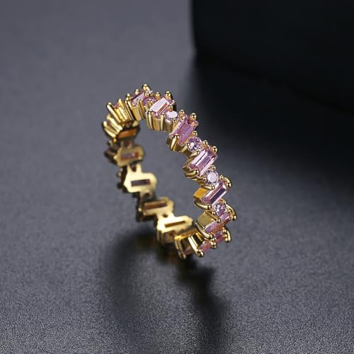 Emerald Cut Pink Moissanite Band, 14K Gold Wedding Ring, Chic Gift for Engagements and Anniversaries, Size 6-94