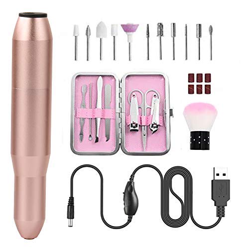 Torno para uñas Lima de Uñas Eléctrica Profesional Set Manicura y Pedicura Electrico Kit de Manicura Herramientas de Pulido Vlocidad Ajustable con 11 Tipos de Brocas de Pulido para Hogar Salón DIY