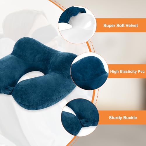 Oreiller de Voyage Gonflable, Compact Coussin de Voyage, Coussin de Voyage Avion Gonflable, Support de Cou en Velours Doux pour l'avion, Le Train, la Voiture et Le Bureau avec Masque pour Dormir – Image 4